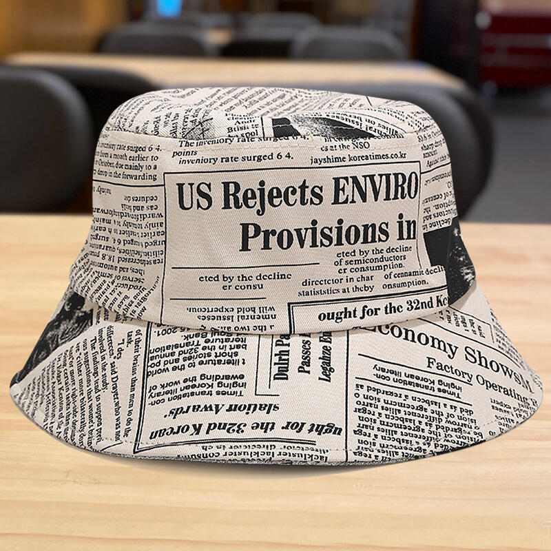 

Old Newspaper Printed Fisherman Sun Hat, Black;khaki, 466232