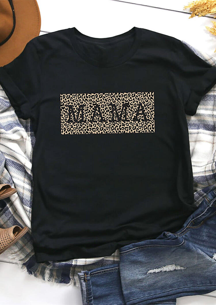 

Tees T-shirts Leopard Printed Mama T-Shirt Tee in Black. Size