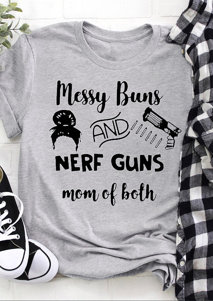 

Messy Buns And Nerf Guns Mom Of Both T-Shirt Tee - Gray, 466329