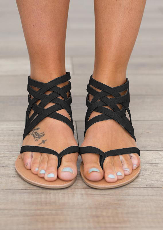 Summer Cross-Tied Zipper Comfort Flat Sandals