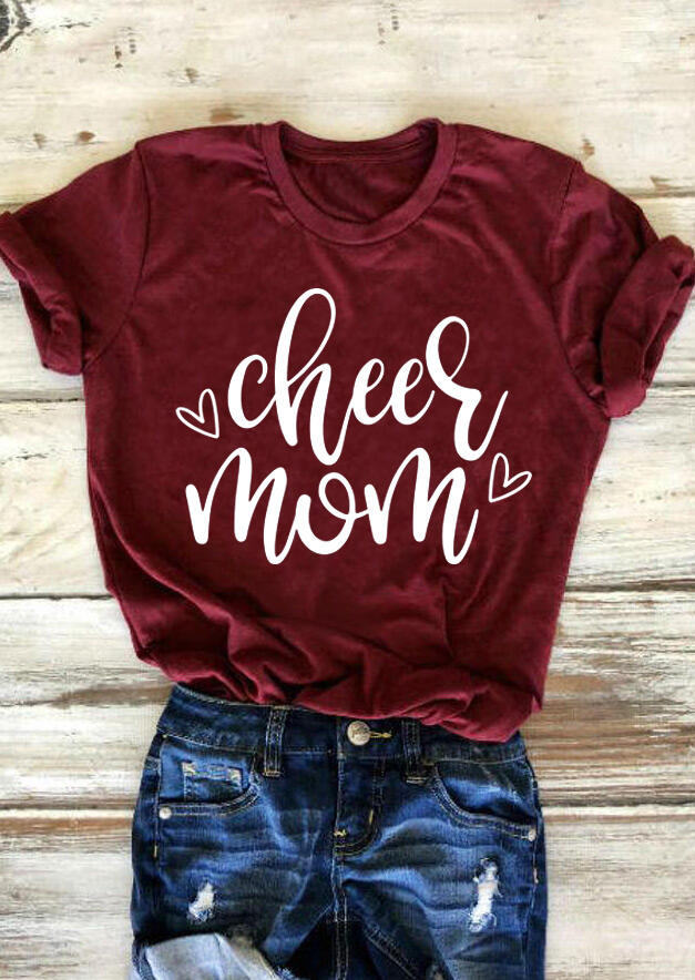 

Tees T-shirts Presale - Cheer Mom Heart T-Shirt Tee - Burgundy. Size: S,M,,XL