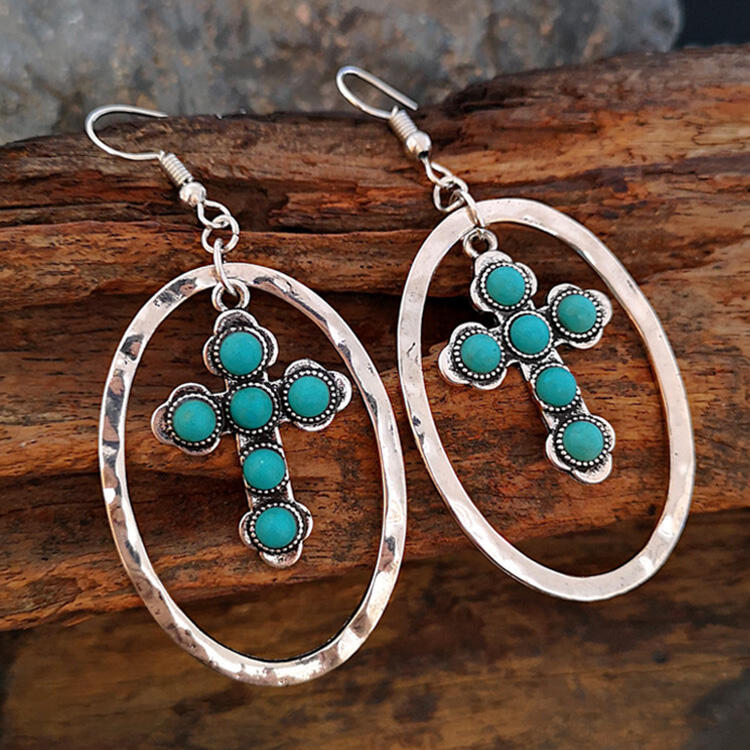 

Vintage Turquoise Cross Earrings, Silver, 466472
