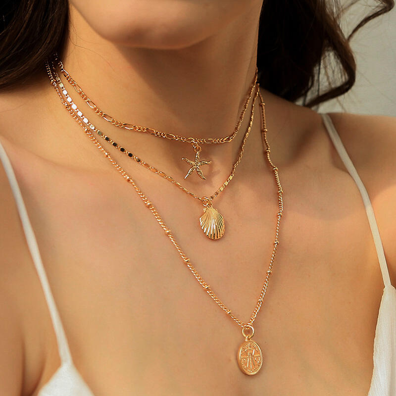 

Starfish Shell Pendant Multi-Layered Necklace - Gold, 466475