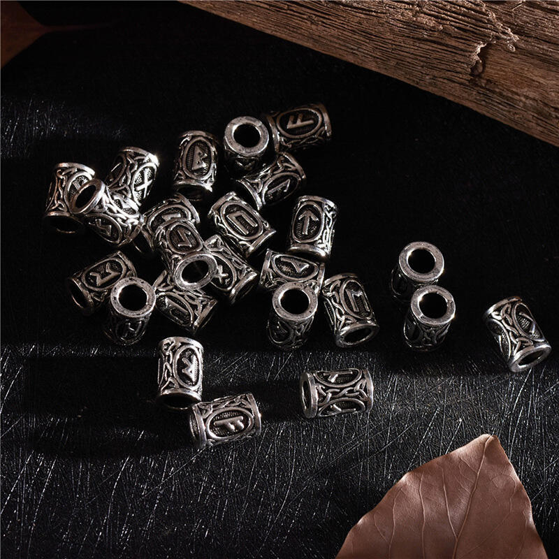 

24 Pieces/Set Vintage Engraving Viking Rune Beads, Gold;silver, 466484