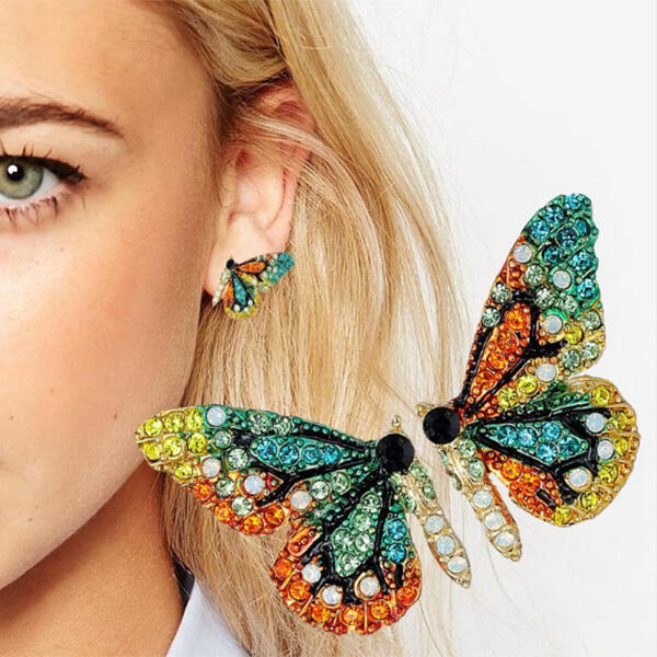 

Earrings Colorful Rhinestone Butterfly Wing Earrings. Size, Multicolor
