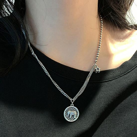 

Presale - Star Hip Hop Elephant Pendant Necklace, Silver, 466488