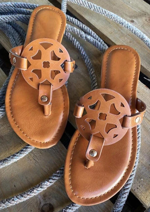 

Presale - Hollow Out Flat Slippers - Light Brown, 465857