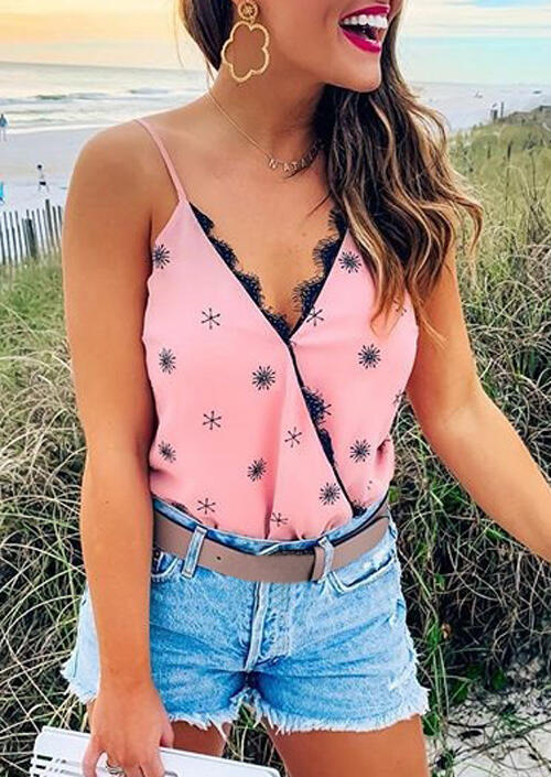 

Presale - Snowflake Lace V-Neck Camisole without Necklace - Pink, 465879