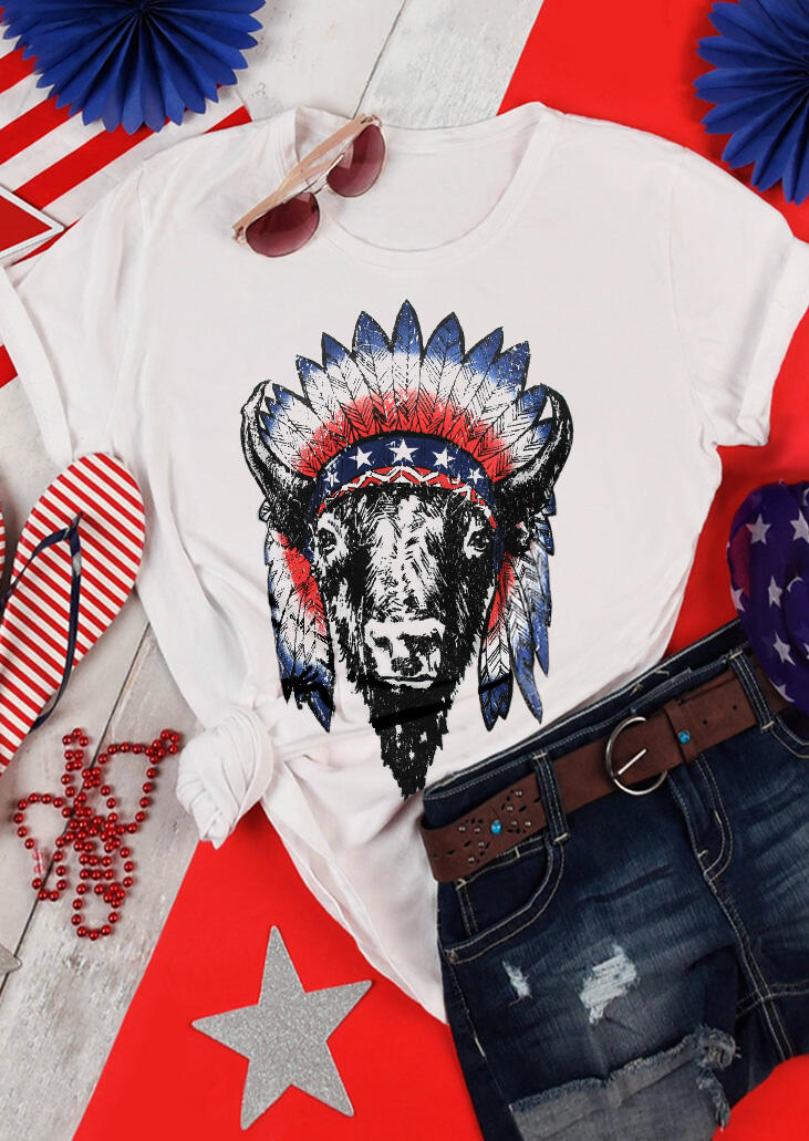 

Presale - American Flag Patriotic Buffalo T-Shirt Tee - White, 466441