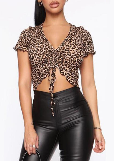 

Blouses Presale - Leopard Printed Ruffled V-Neck Blouse. Size: S,M,,XL