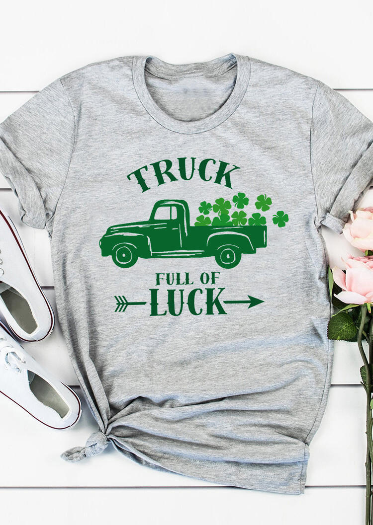 T-shirts Tees Truck Full Of Luck Shamrock T-Shirt Tee in Gray. Size: M,S