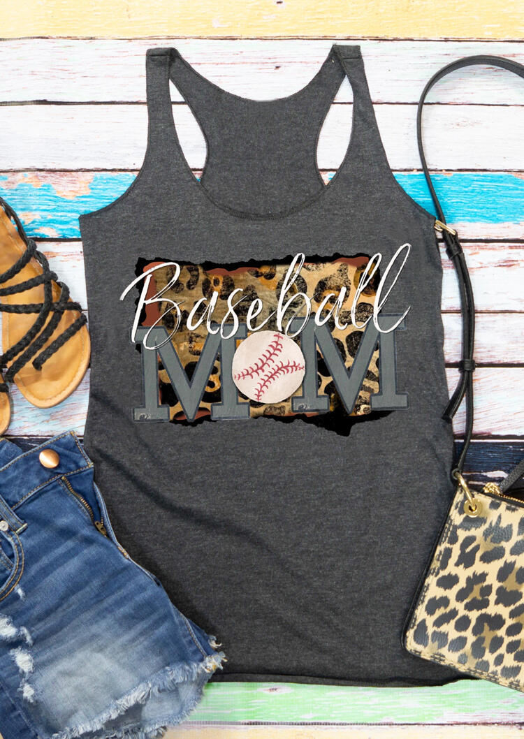 

Mom Baseball Leopard Printed Splicing Tank - Dark Grey, 466679