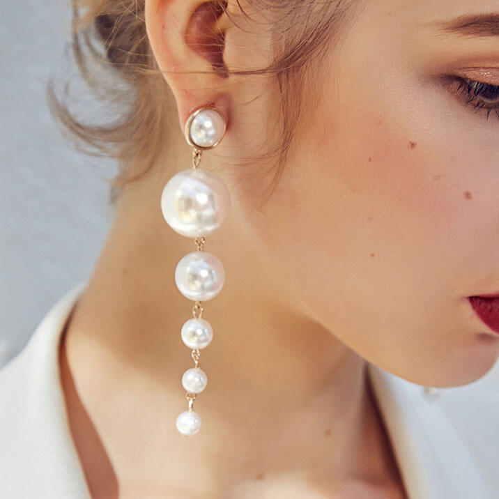 

Earrings Elegant Big Simulated Pearl Long Earrings. Size, Gold