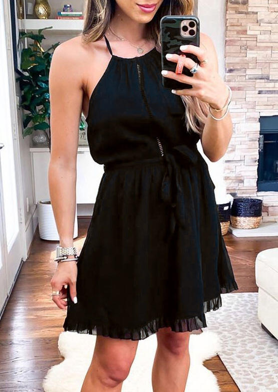 

Presale - Lace Spaghetti Strap Mini Dress without Necklace - Black, 466770