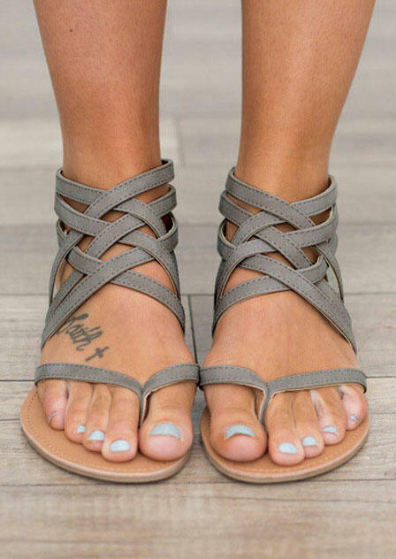 Summer Cross-Tied Zipper Flat Sandals - Pink