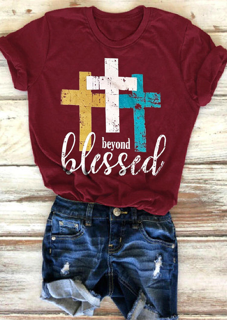 

Beyond Blessed Cross T-Shirt Tee - Burgundy, 465629