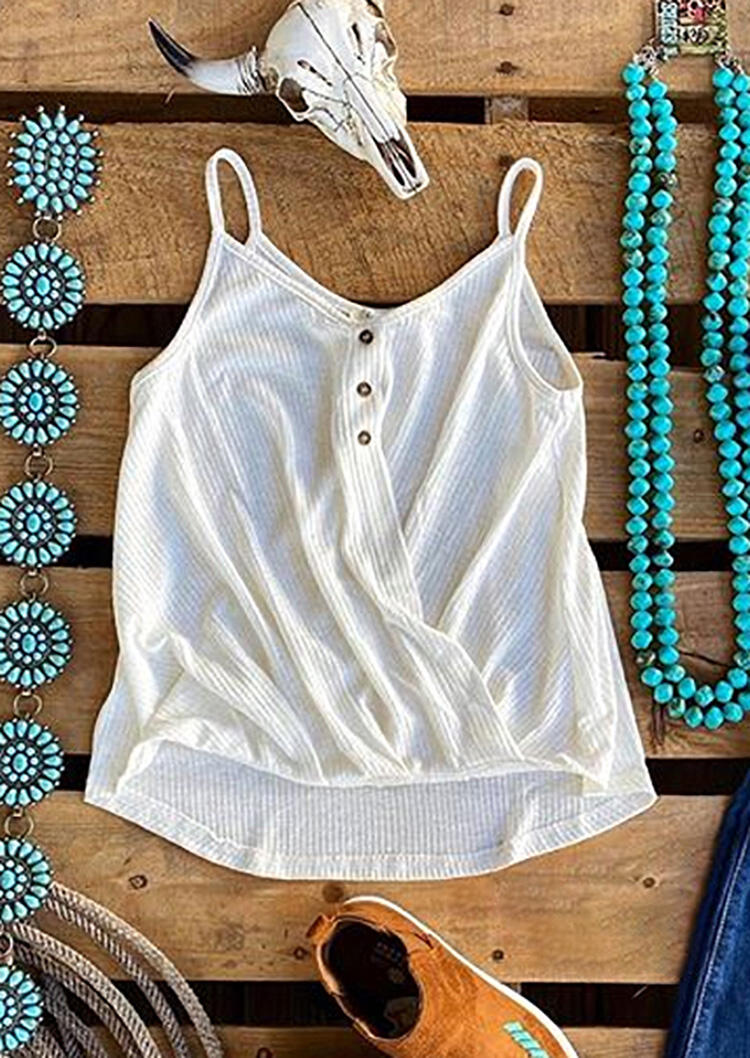 

Tank Tops Presale - Button V-Neck Casual Camisole - White. Size: S,M,,XL