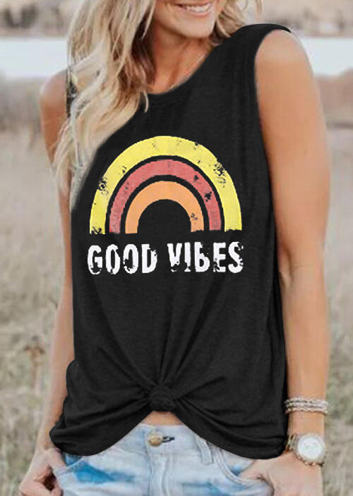 

Good Vibes Rainbow O-Neck Tank, Black, 466785