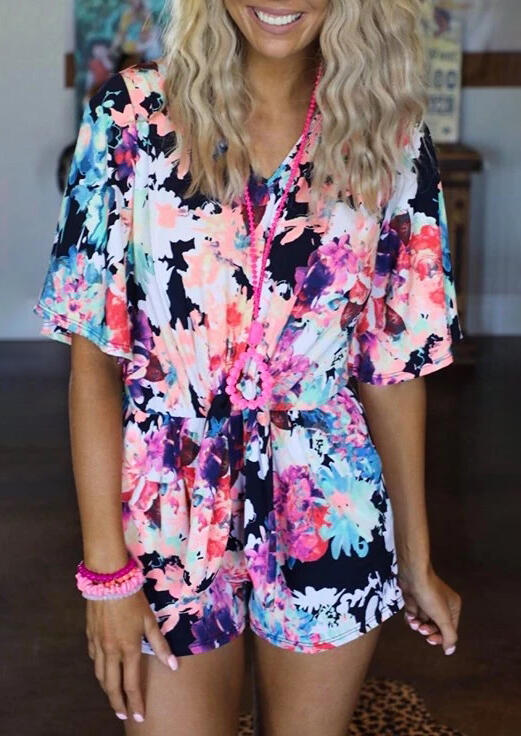 

Floral Irregular Romper without Necklace - Multicolor, 466808