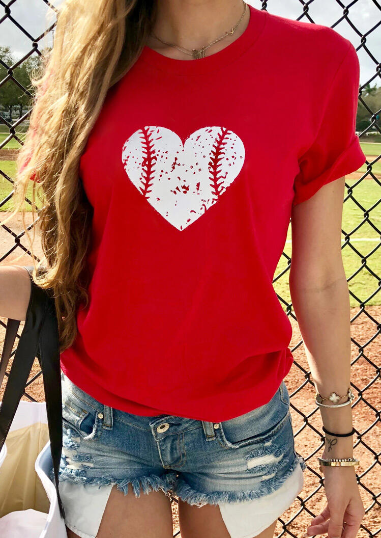

Tees T-shirts Love Heart Baseball T-Shirt Tee without Necklace - Red. Size