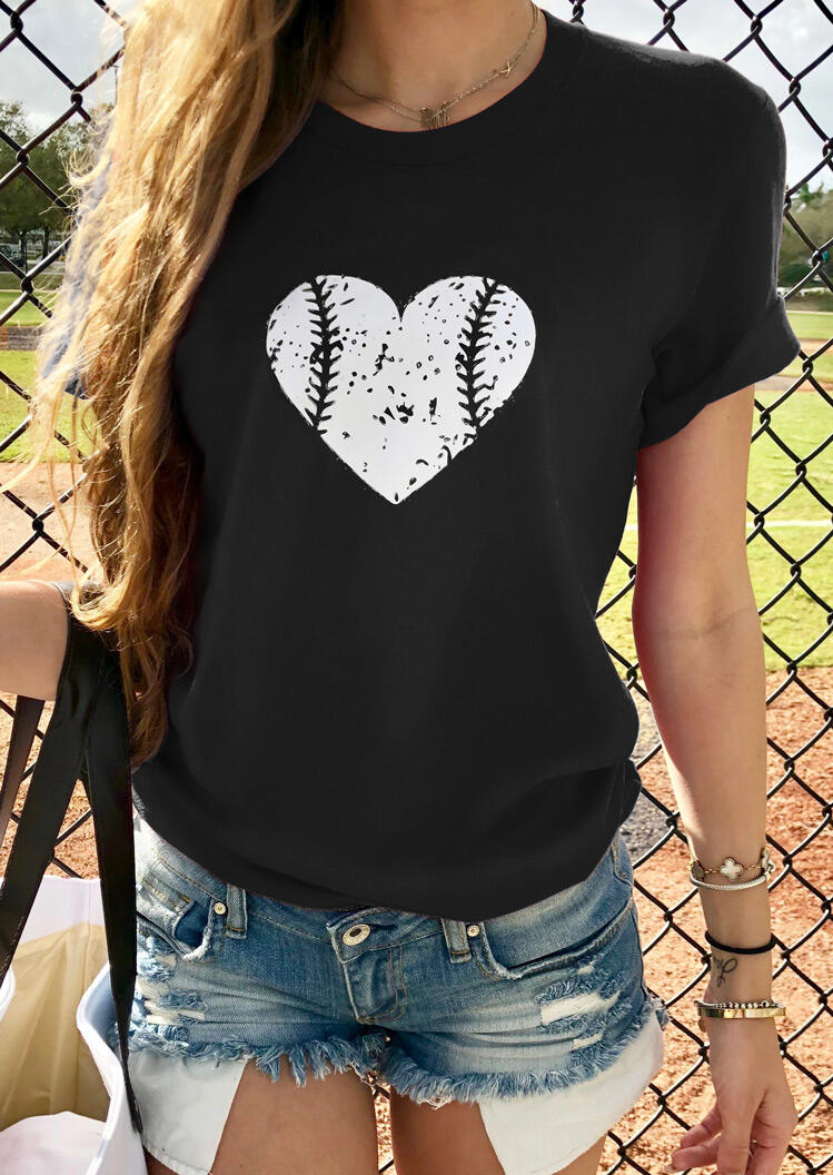 

Tees T-shirts Love Heart Baseball T-Shirt Tee without Necklace in Black. Size