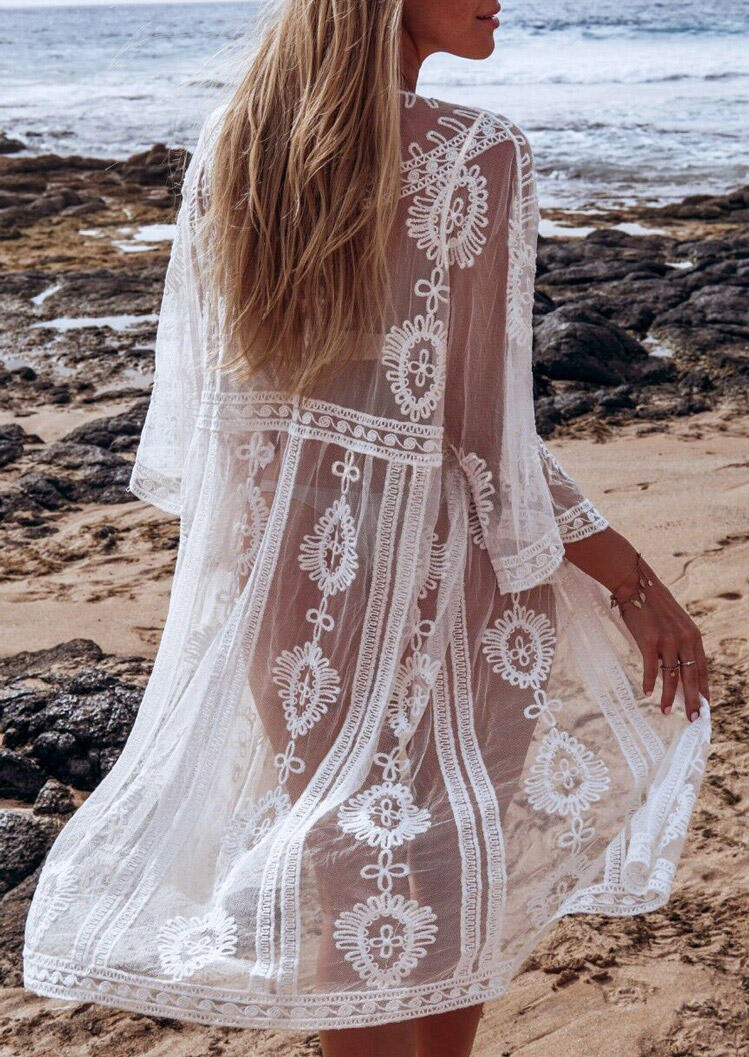

Cover Ups Floral Mesh Lace Splicing Cover Up - White. Size