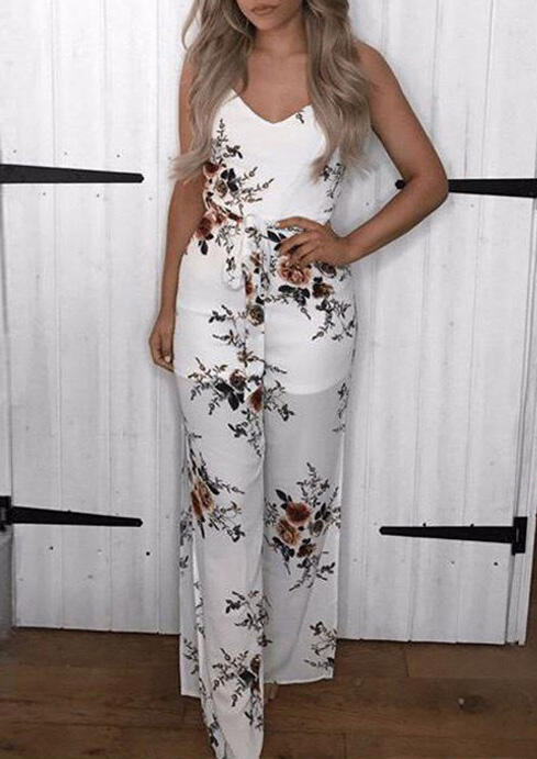 

Jumpsuits & Rompers Presale - Floral Spaghetti Strap Jumpsuit - White. Size: S,M,,XL