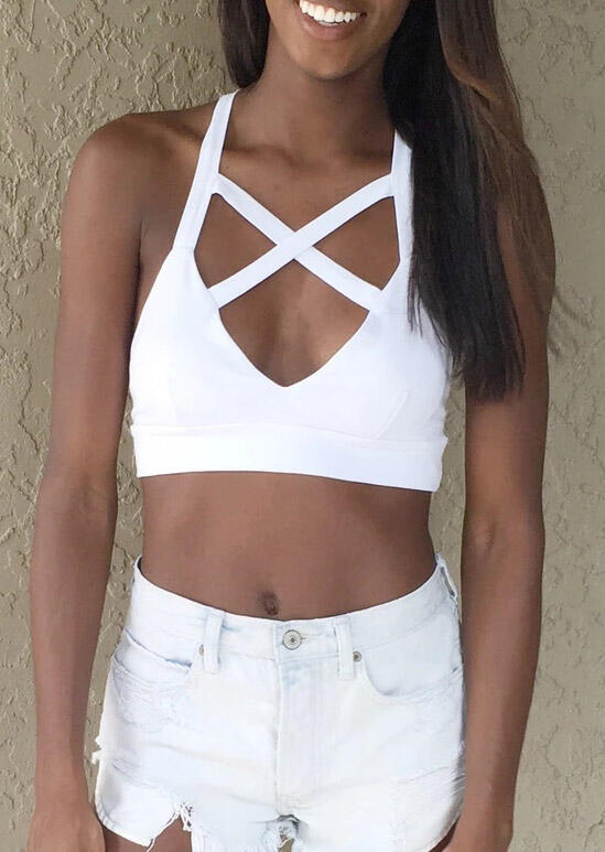 

Activewear Presale - Criss-Cross V-Neck Sports Bra - White. Size: S,M,,XL