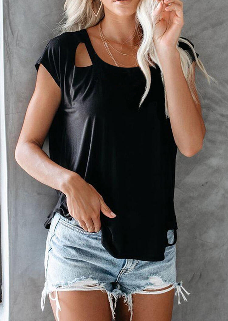 

Hollow Out O-Neck Blouse without Necklace - Black, 466976