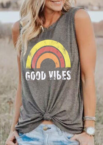 

Good Vibes O-Neck Rainbow Tank, Gray, 404328