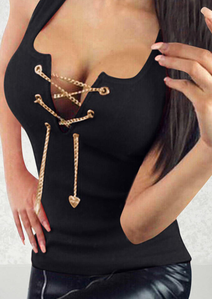 

Lace Up V-Neck Tank - Black, 466943