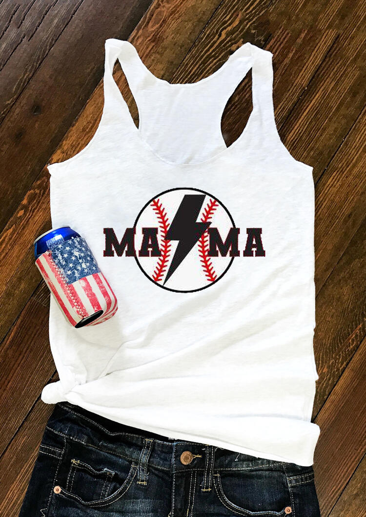 

Tank Tops Presale - Baseball Mama O-Neck Casual Tank - White. Size: S,M,,XL