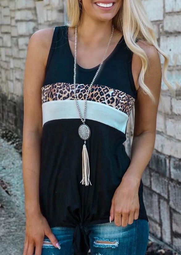 

Tank Tops Leopard Splicing Casual Tank without Necklace in Black. Size