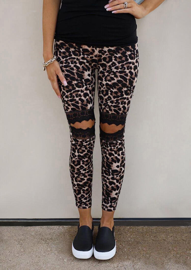 

Knee Cutout Leopard Printed Skinny Leggings in Multicolor. Size