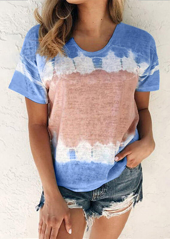 

Color Block O-Neck T-Shirt Tee - Blue, 467152