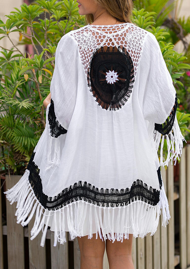 

Cardigans Hollow Out Tassel Splicing Cardigan - White. Size