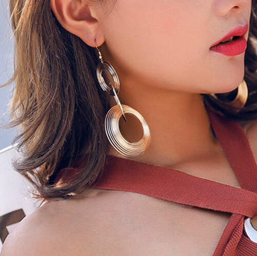 

Earrings Presale - Three-Layered Circle Pendant Earrings. Size, Gold
