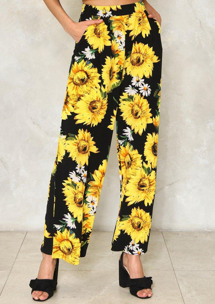 

Presale - Sunflower Printed Pocket Wide Leg Pants - Black, 467279