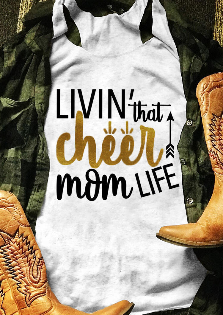 

Tank Tops Presale - Livin' That Cheer Mom Life Arrow Tank - White. Size: S,M,,XL