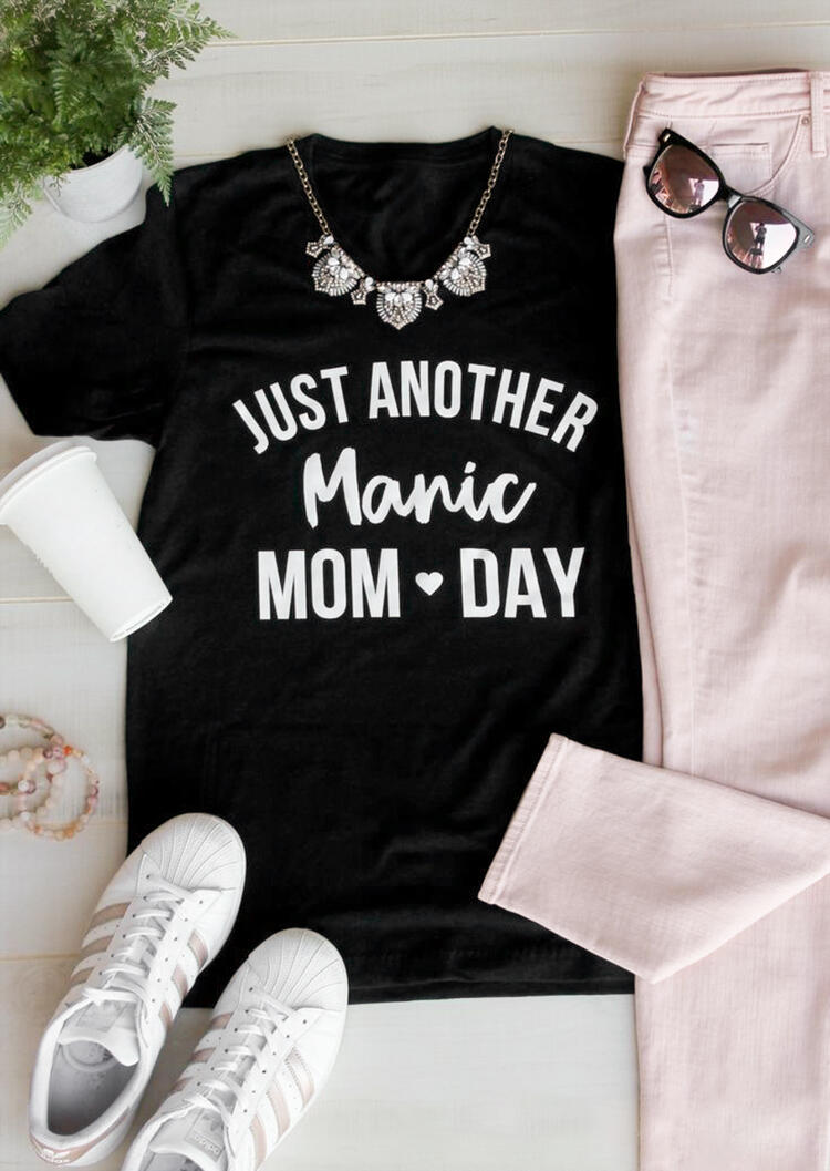 

Just Another Manic Mom Day Heart T-Shirt Tee without Necklace - Black, 467328