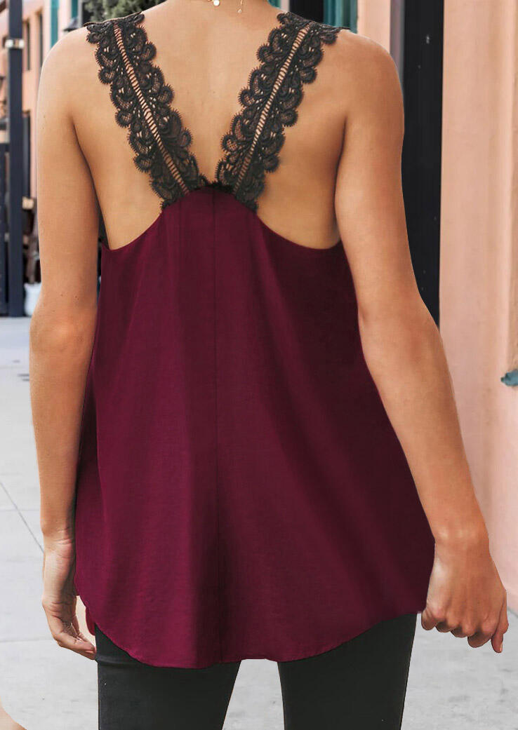 

Tank Tops Lace Open Back Irregular Camisole - Burgundy. Size: M,,XL,2XL
