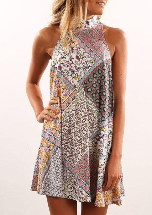 

Halter Geometric Mini Dress, Multicolor, 467355