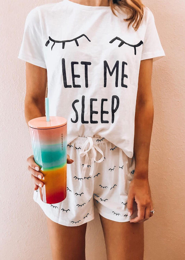 

Let Me Sleep T-Shirt And Shorts Pajamas for Women in White. Size