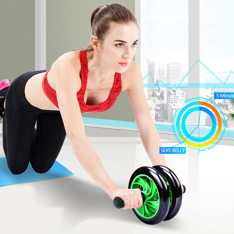 

Sport Product Core Training And Abdominal Workout Fitness Single Roller Wheel With Grip Handles, Green