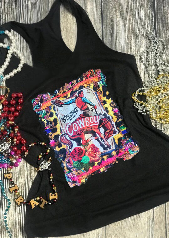 

Floral Welcome To The Cowboy Ranch Tank - Black, 466783