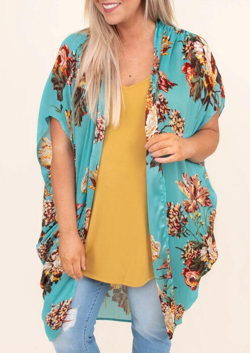 

Presale - Floral Short Sleeve Cardigan - Cyan, 467588