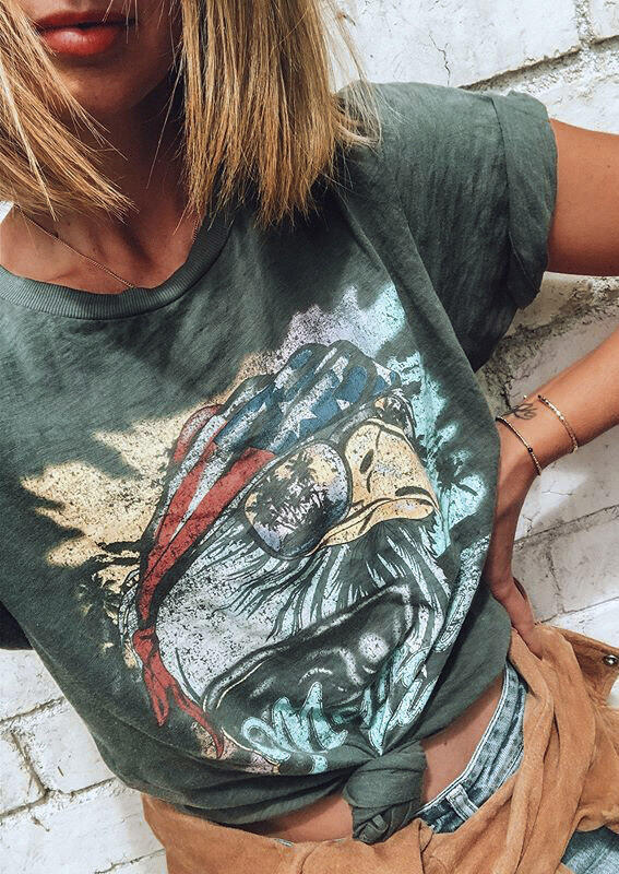 

American Flag Mermaid Beach T-Shirt Tee - Green, 467409