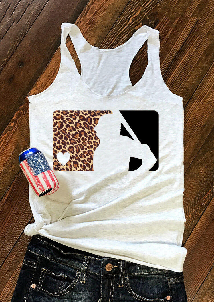 

Tank Tops Leopard Printed Splicing Baseball Racerback Tank Top in Light Grey. Size