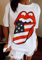 Summer Outfits American Flag Lip T-Shirt Tee
