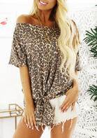 Summer Outfits Women Leopard Tie Off Shoulder Blouse